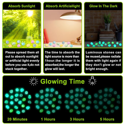 200pc Luminous Stone Glow Stones Glow in The Dark Rocks Outdoor for Walkway Backyard Pathway Lawn Aquarium Potted Plant Fish Tank Decor,Green...