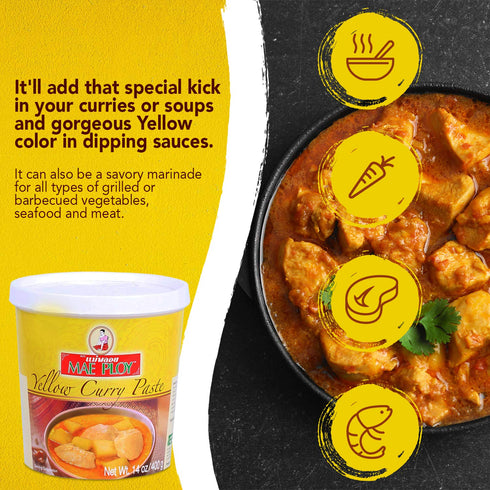 Mae Ploy Thai Yellow Curry Paste for Restaurant-Quality Curries, Aromatic Blend of Herbs, Spices & Shrimp Paste, No MSG, Preservatives or Artifici...