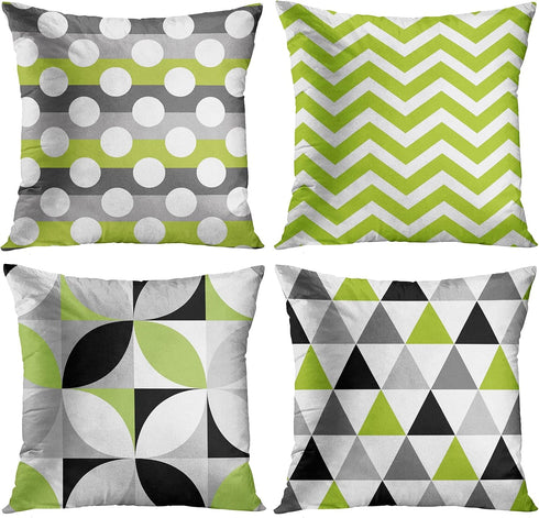ArtSocket Set of 4 Throw Pillow Covers Green Black Lime Mosaic Pattern Gray Grey White Retro Triangles Geometric Decorative Pillow Cases Home Deco...