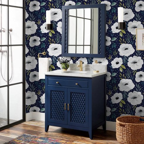 HAOKHOME 93245-3 Peel and Stick Floral Wallpaper Home Decor Removable Navy/White/Blue Vinyl Self Adhesive Mural 17.7in x 9.8ft...