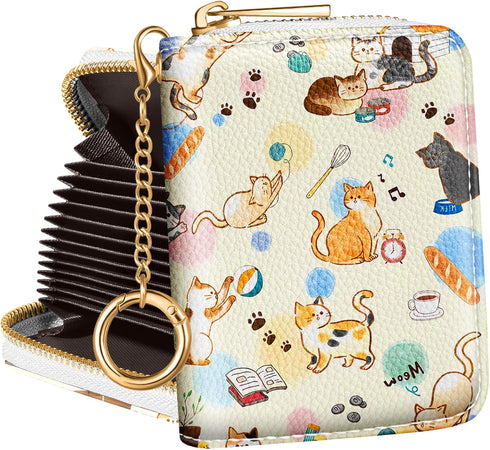 Bistup Credit Card Holder for Women Cute Small for Ladies Teen Girls Female Rfid Leather Cardholder Wallets with Keychain Accordion Organizer Purs...