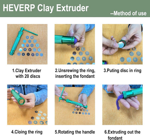 HEVERP Stainless Steel Clay Extruders Sugar Paste Extruder Cake Fondant Decorating Tool Set (Green)...
