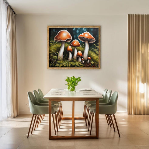 Posterizer 1 pcs-cute mushrooms in the wild-oil painting style 3-Floral & Botanical Art-Landscape & Nature Art-Decor for Home & Office- unframed w...