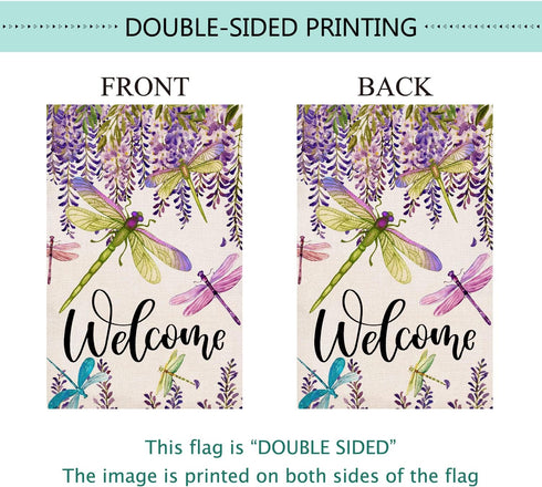 Baccessor Summer Spring Flower Garden Flag Wisteria Dragonfly Floral Welcome Small Yard Flag Burlap Double Sided Vertical Seasonal Farmhouse Weddi...