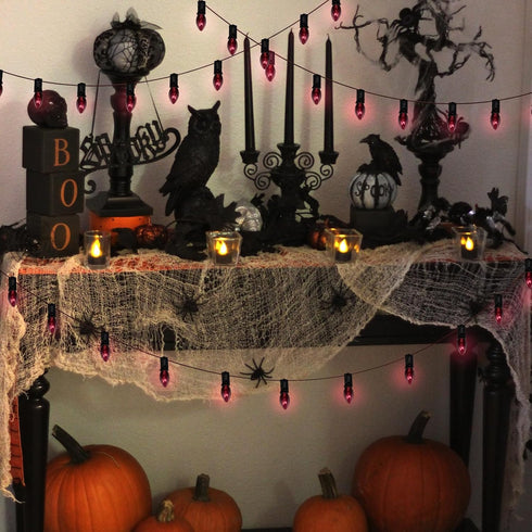 Abeja 25Ft Halloween Clear Black String Lights, C7 Black Purple String Lights with 27 Clear Black Bulb, Outdoor Halloween Decorations Hanging Ligh...