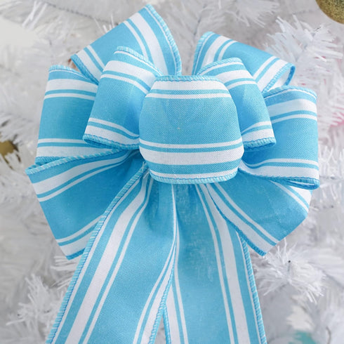 HUIHUANG Blue Stripe Ribbon Vertical Stripe Wired Edge Ribbon Blue Burlap Ribbon 2.5 Inch X 10 Yards for Crafts Wrapping Scrapbooking Bows Making ...