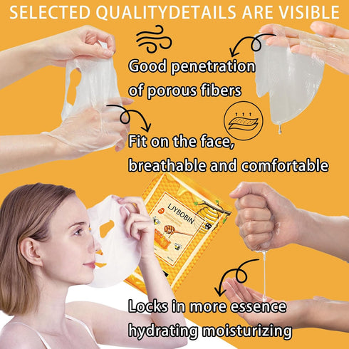 8 Pack Honey Sheets Face Mask Skincare Set,Moisturizing Facial Masks for Men & Women,Hydrating Long Lasting Soft Face Masks Skin Care for All Skin...