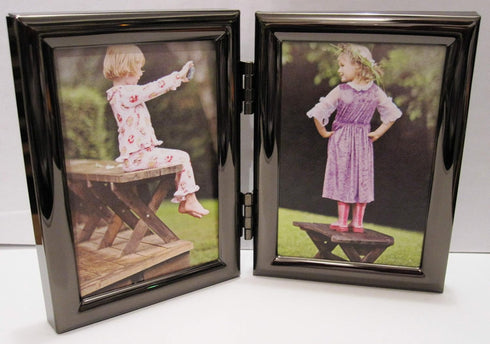 EXP Black Hinged Double Metal 2.5x3.5 Picture Frame Tabletop or Wall Hang...
