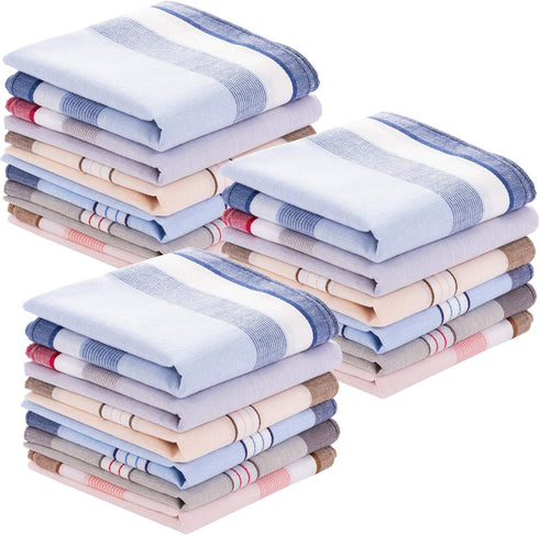24 Pieces Cotton Men's Handkerchief Plaid Handkerchief for Men Soft Gift Set for Father Husband Boyfriend, One Size...