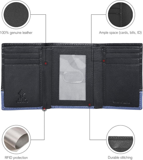 ESTALON Leather Trifold Wallet For Men - RFID Blocking - 6 Card Slots, 2 Slip Pockets & 1 Front ID Window - Minimalist Design, Slim Wallet...