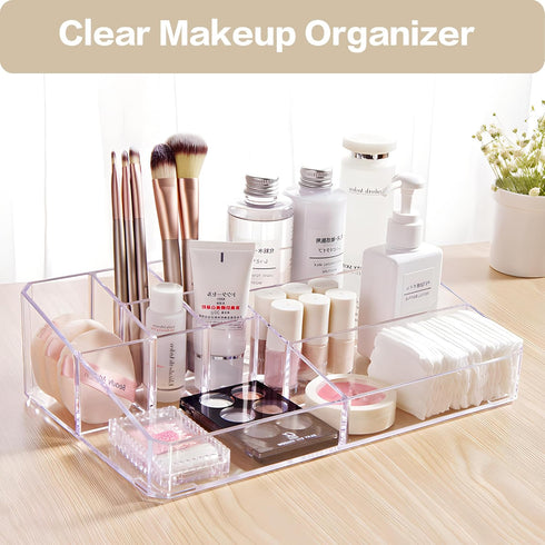 Clear Makeup Organizer, Makeup Brushes Storage Case, Cosmetic Display Case Tray, Tiered Skincare Organizer, Acrylic Lipstick Holder Countertop Des...