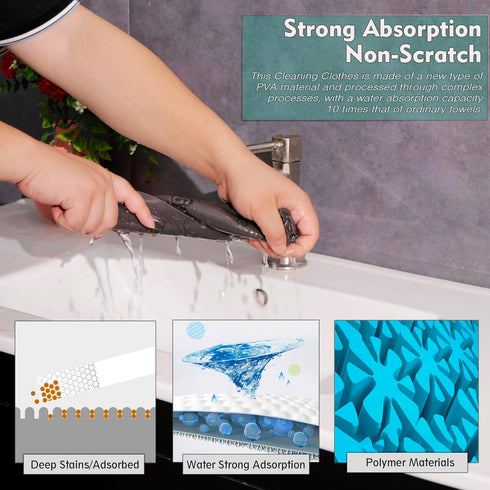 4 Pack Glass Cleaning Cloth,Reusable Sponge Dusting Cloths,Magic Cleaner Towels Lint-free Rags -Absorbent Wet Sponge Cleaning Supplies for Grime,K...