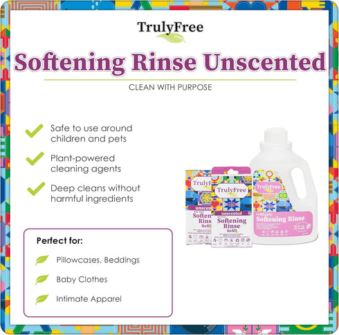Unscented Softening Rinse, Natural Fabric Softener - Plant-Based, Non-Toxic, Safe for Babies & Kids, Includes: Empty refillable 50oz Bottle with M...