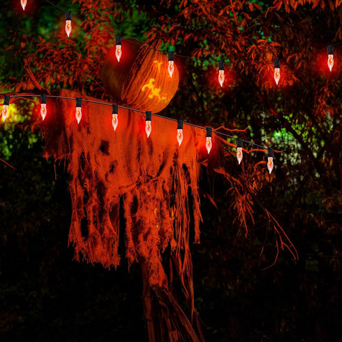 10Ft Flickering Flame Outdoor String Lights, C18 Halloween Orange Lights with 10 1W Flame Bulbs, E12 Base, Outdoor Halloween Patio Lights for Gard...