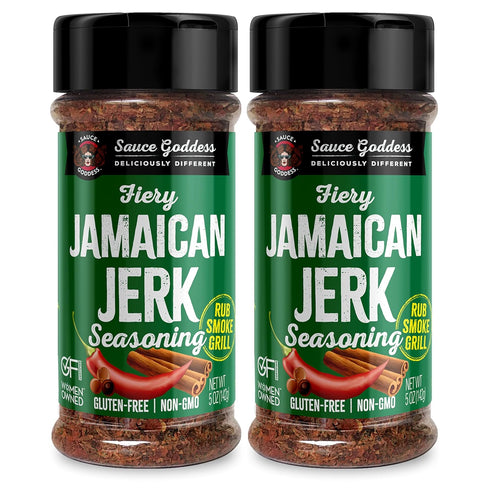 Sauce Goddess Fiery Jamaican Jerk Spice Shaker (2-Pack) - Seasonings and Spices for Cooking with Caribbean Flavors! For Chicken, Pork, Seafood & M...
