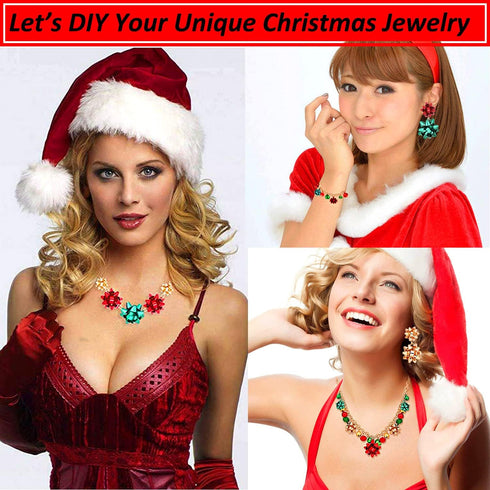 CEALXHENY 25PCS Christmas Charms for Jewelry Making Red Green Xmas Bow Charm Pendants for DIY Earring Bracelet Necklaces Holiday Clothes Sewing Ba...