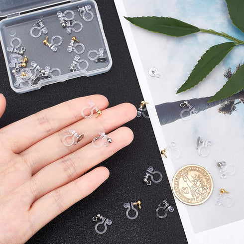 UNICRAFTALE about 30pcs 3 Styles Clip-on Earring Component 304 Stainless Steel Findings Golden & Stainless Steel Color Clip-on Earring with Loop f...