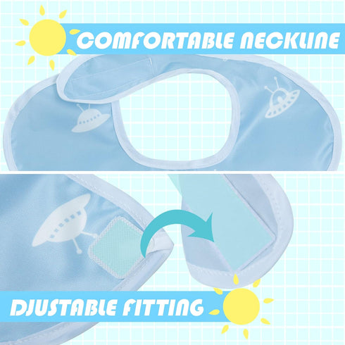 Little Dimsum 3 Pack baby waterproof bib easy to clean feeding weaning bib adjustable closure suitable for children with large pockets for 6-36 mo...