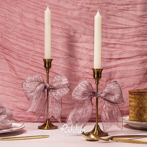 Ribbli Rose Pink Crinkled Wired Ribbon 2.5 Inch with Metallic Dusty Rose Wavy Christmas Ribbon for Cristmas Tree Topper Bow Wreaths Swags Gift Wra...