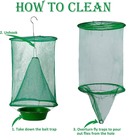 Ranch Fly Trap (4 Pack) with Adjustable Hanging Wire (2pcs) and Bait Tray | Indoor or Outdoor Fly Traps Hanging Cages for Farms, Park or Restauran...