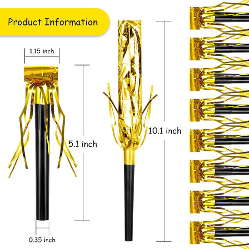Skylety 18 Pcs Party Blower Noisemakers Party Squawkers Blowouts Whistles Fringed Noise Maker Gold Musical Blowouts for Halloween Christmas New Ye...