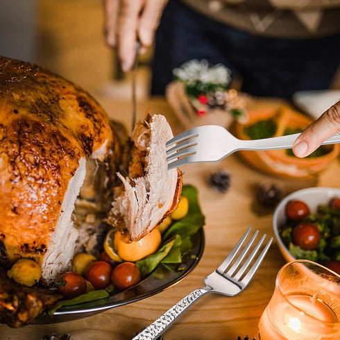 E-far Hammered Serving Utensils Set of 6, Stainless Steel 8.7 Inch Square Hostess Serving Set, Metal Serving Spoon Slotted Spoons Forks for Party ...