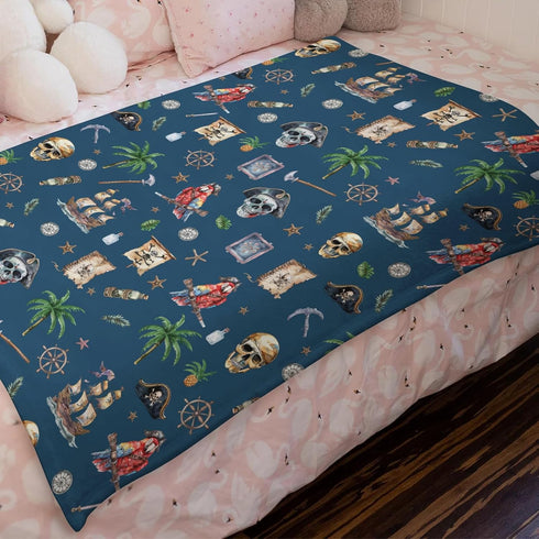 Ocean Pirate Ship Skull Parrot Palm Trees Baby Blanket for Boys Fun Boy's Nautical Nursery Receiving Blankets Soft Flannel Swaddle Blanket Newborn...