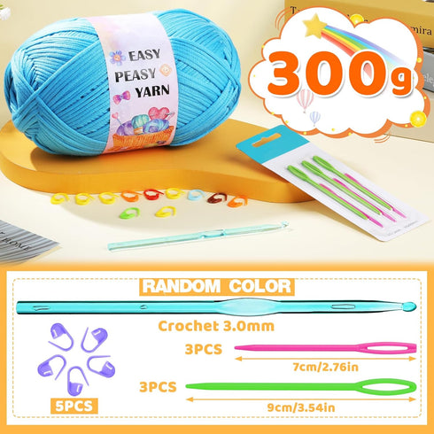 Fadoub Yarn for Crocheting,300G Blue Yarn,Easy Peasy yarn,Cotton Crochet Knitting Yarn for Beginners with Easy-to-See Stitches, Soft Yarn for Begi...