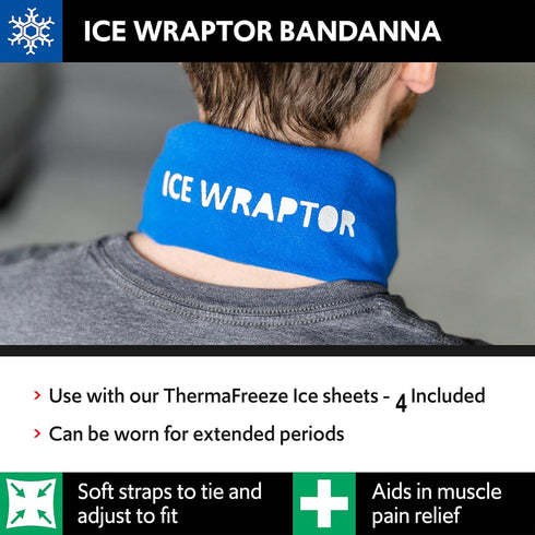 Ice Wraptor Bandana + 4 Inserts: Keep Neck, Head, and Joints Cool- Portable Ice Therapy for Pain Relief, Adjustable Fit, Lightweight & Comfortable...