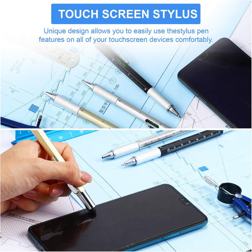 30 Pieces Tool Pen 6-in-1 Multitool Tech Tool Pen with Ruler, Level Gauge, Ballpoint Pen, Stylus Pen, Screwdriver and Slotted Screwdriver Multifun...