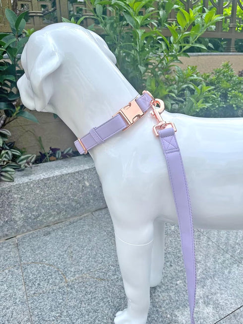 Dog Collar and Leash Set.Soft and Easy to clean vegan Leather with Rose Gold Metal Buckle for Small Medium Large Dogs (Light Purple, M(13.8"-19.7"...