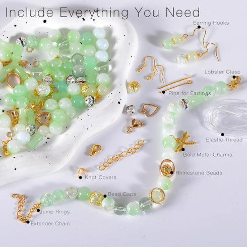 120g Random Glass Beads Kit for Jewelry Making, 6-10mm Round Crystal Glass Beads for Bracelet Making (Green)...