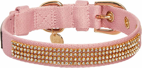 Blueberry Pet Sparkling Rhinestone Adjustable Dog Collar with Metal Buckle, Baby Pink, Neck 9-12.5", for Small Breed...