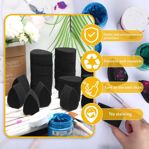 24 Pcs Face Paint Sponge Petal Face Painting Sponges High Density Face Painting Supplies for Kids Adults Art Work Halloween Makeup Body Paint (Bla...