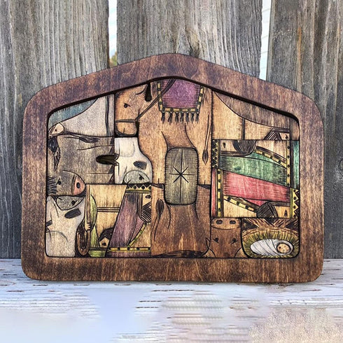 Nativity Puzzle, Wooden Jesus Puzzle Statue, Wood Burned Design, Nativity Set, Home Educational Wooden Puzzles Birthday Gifts, Sculpture Decor for...