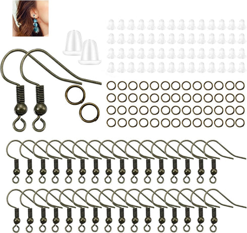 600Pcs/Pack Hypoallergenic Earring Hooks Kit Earring Hooks Open Jump Rings Earring Back Connects for DIY Jewelry Making Supplies Accessories (Bron...