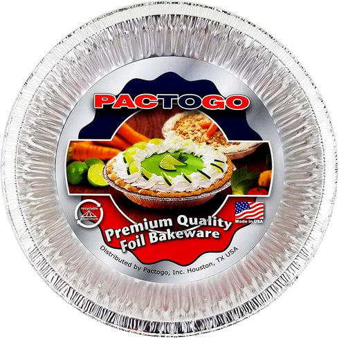 PACTOGO Aluminum Foil Pie Pan (Actual Top-Out 9-5/8 Inches - Top-In 8-3/4 Inches - Vertical Depth 1-3/16 Inches) - Disposable Baking Tin Plates (P...