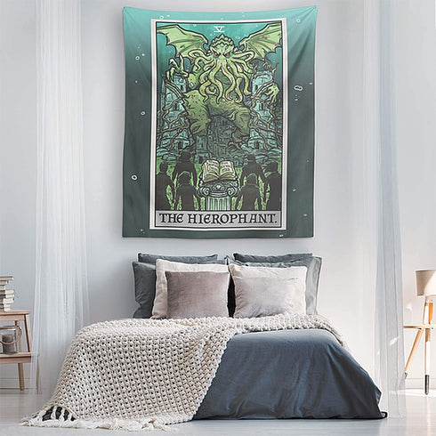 Cthulhu The Hierophant Tarot Card Tapestry Wall Hanging H.P. Lovecraft Horror Home Decor Halloween Wall Art (60" x 50")...