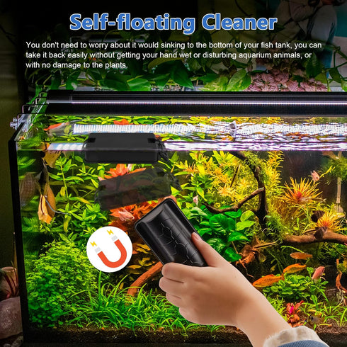 Magnetic Aquarium Glass Cleaner, Magnet Fish Tank Glass Cleaning Tool with 2 Detachable Scrapers Fish Bowl Scrubber Floating Clean Brush for Fresh...
