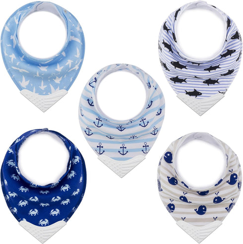 Giftty Baby Teething Bibs, Bandana Bibs with Teether, Teething Toy, BPA-Free Silicone Teether Cotton Drool Bib with Adjustable Snap for Baby Boys ...