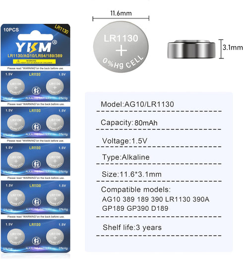 AG10 LR1130 Battery L1131f L1131 L1131c 389 390 LR54 LR 1130 1.5V Alkaline Batteries for Calculator Watch Battery 40 Pack...