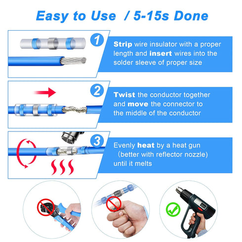 Kuject 160PCS Yellow Solder Seal Wire Connectors, Waterproof Self Solder Heat Shrink Butt Connector Solder Sleeve Electrical Butt Splice for Autom...