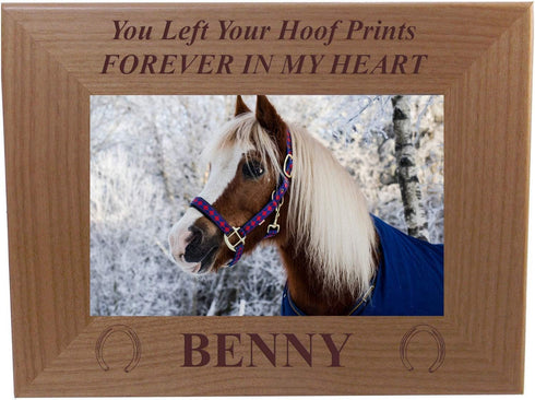 You Left Your Hoof Prints Forever in My Heart - Custom Engraved Alder Wood Picture Frame - Add Your Horses Name (4x6 Horizontal)...