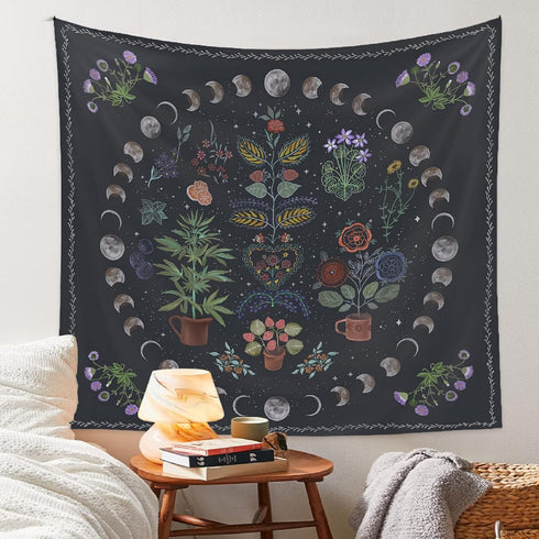 LINICE Nature Moon Phase Wall Hanging, Bohemian Mandala Tapestry Aesthetic Bedroom Decor, Botanical Tapestry Suitable For Bedroom Home Dorm...