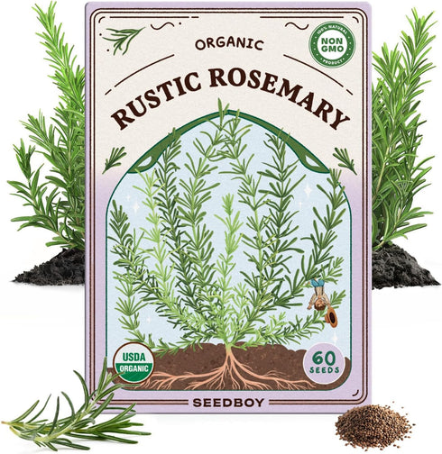 Organic Rosemary Herb Seeds for Indoor Gardening or Planting Outdoors, Non-GMO and USDA Certified Herb Seed Packets, 60 Seeds/125 mg (Rosemary)...