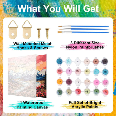 Okarina Paint by Numbers Kit for Adults Beginner Canvas, Sun Mountain Acrylic Adult Paint by Number Kits, Natural Abstract Landscape Flowers Oil N...
