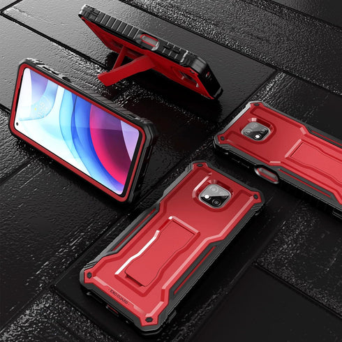 ExoGuard for Moto G Power 2021 Case, Rubber Shockproof Full-Body Cover Case Built-in Screen Protector and Kickstand (Red)...