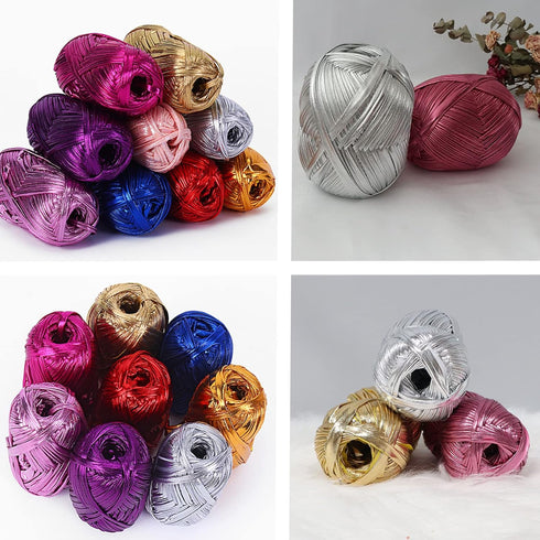 2 Pack Metallic T-Shirt Yarn Fettuccini Zpagetti Ball, Fabric Cloth Knitting Yarn for Hand DIY Bag Blanket Cushion Crocheting Projects (2PCS Metal...