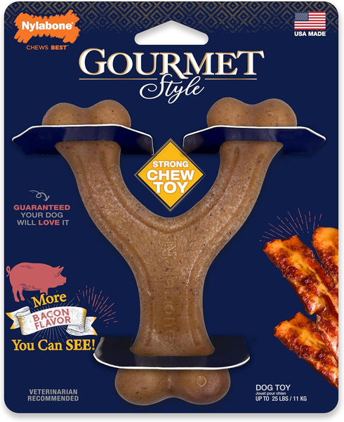 Nylabone Gourmet Style Strong Chew Wishbone Dog Chew Toy, Bacon Flavor, Small/Regular (1 Count)...