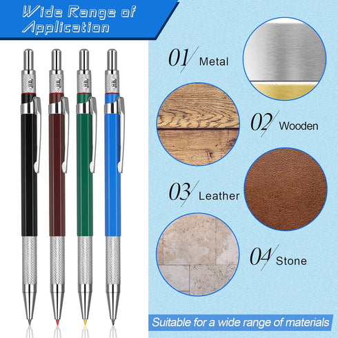 4 Pieces Welder Pencil with 60 Pieces Round Refills Mechanical Pencil Metal Marker Pen for Construction Workers, Metal Work, Welders, Plumbers, Fr...